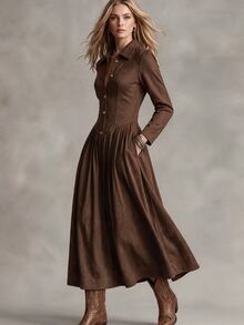 LUMIGAL Women's Solid Color Pleated Casual Party Dress - Coffee Brown - View 7