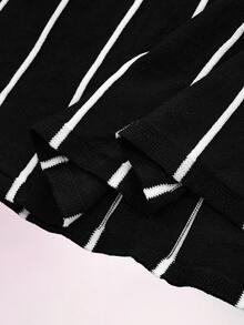 Amplova Women's Striped Low Cut Backless A-Line Knit Dress - Suitable For Street Photography, Parties, Halloween - Black and White - View 10