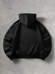 ROMWE MEN Men's Autumn/Winter Printed Hoodie - Black - View 2