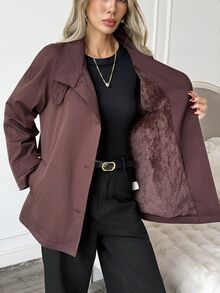 Easowa Women's Solid Color Casual Versatile Daily Travel Trench Coat Jacket - Brown - View 2