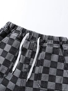 SHEIN Tween Boys Denim Pants Winter Autumn New Street Material Usd Black And White Checkered Style Medium - Black and White - View 4