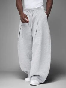 STYNVO Men's Drawstring Waist Pleated Casual Versatile Daily Wear Sweatpants - Light Grey - View 3