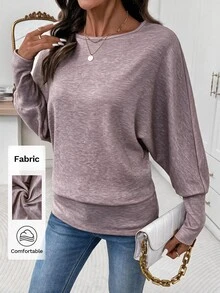 Editum Women's Autumn/Winter New Elegant Round Neck Apricot Soft Color Long Sleeve T-Shirt, Suitable For Daily And Multiple Occasions - Dusty Purple - View 4