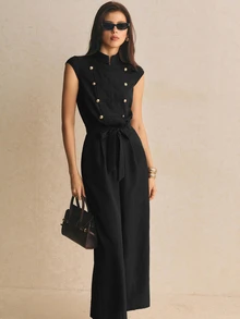 Poéselle Women's Solid Color Casual Daily Wear Jumpsuit - Black - View 7