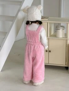 DAZY Baby Girl Frill Trim Plush Overall Casual Romper - Pink - View 2
