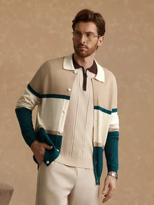 Core Aspect Men's Long Sleeve Knit Cardigan, Striped - Multicolor - View 4