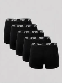Dozemod Teen Boy Simple Comfortable Elastic Waist Boxer Briefs 6pcs/Pack - Black - View 2