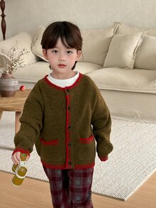 DAZY Infant (Boy) Colorblock Korean Style Autumn/Winter Long Sleeve Cardigan - Dark Green - View 8