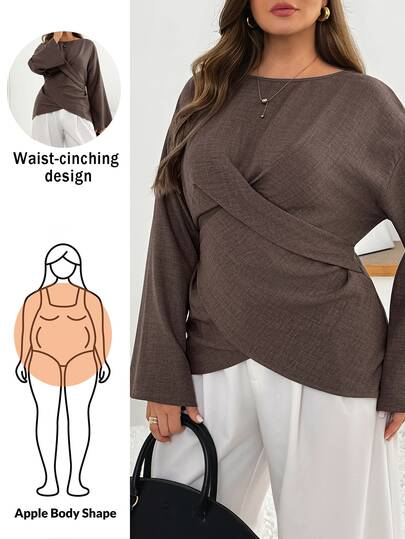 Shapeblank Plus Size Women's Solid Color Casual Versatile Daily Wear Long Sleeve Shirt