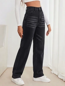 SHEIN Tall 女款休閒日常牛仔褲，附口袋與鈕扣 - 深灰色 - 查看 3
