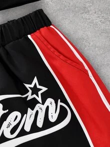 SHEIN 2pcs/Set Men's Teen Casual Y2K Style Activewear Set Red Colorblock Stand Collar Zipper Sweatshirt & Wide Leg Track Pants Fall Clothes Winter - Black - View 6
