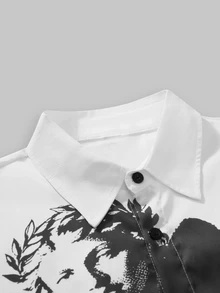 ROMWE MEN Street Life Men's 2 In 1 Shirt With Calligraphy And Little Angel Print - Multicolor - View 4