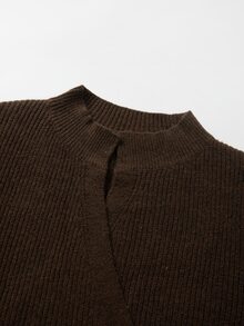 SHEIN Fall Chic Mock Neck Wrap Knit Top, Long Sleeve Button Detail Slim‑Fit Women Pullover - Apricot - View 8