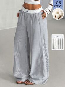 Coolane Women's Tree Branch Pattern Wide Leg Casual Pants - Black and White - View 5