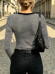 Cévolie 女款條紋休閒日常長袖T恤 - 彩色 - 查看 2