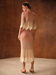 MOTF PREMIUM AUTUMN/WINTER HIGH-END WOMEN'S GRADIENT COLOR 3/4 SLEEVE SWEATER AND KNITTED MIDI SKIRT ELEGANT SET - Pink - View 5