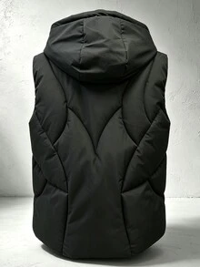 Manfinity Homme Halloween, Navidad, Año Nuevo, Regalo, Chaleco con Capucha y Cremallera Delantera para Hombre, Chaqueta de Invierno - Negro - Ver 4