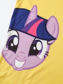 My Little Pony X SHEIN Men's Letter & Heart Print Short Sleeve Casual T-Shirt G4 - Yellow - View 4