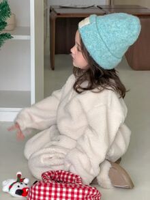 DAZY Infant/Toddler (Girl) Round Neck Solid Color Autumn/Winter Long Sleeve Fleece Sweatshirt Set - White - View 4