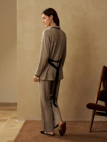 MOTF PREMIUM WOMEN'S COLORBLOCK CAMISOLE TOP, LONG SLEEVE CARDIGAN AND PANTS CASUAL DAILY HOME SLEEPWEAR SET - Coffee Brown - View 3