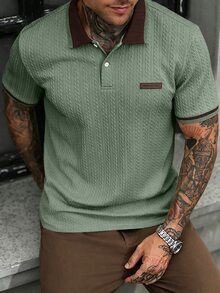 Manfinity CasualCool 男士對比色休閒日常短袖 Polo 衫 - 綠色 - 查看 1