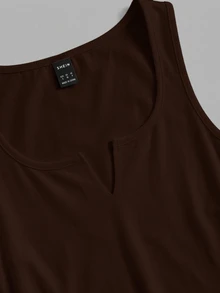 Slaydiva (Premium Fabric Version) - Summer Knit Fine Ribbed Multi-Function Sleeveless Cropped Solid Color Asymmetrical Neckline Tank Top - Rust Brown - View 3