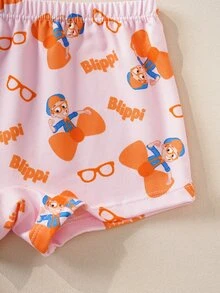 Blippi X SHEIN Young Girl Cartoon Print Camisole And Shorts Underwear Set - Pink - View 7