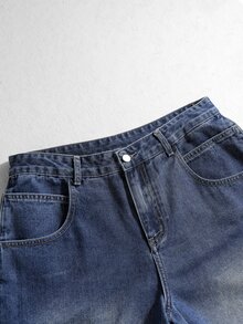 ROMWE MEN Street Life Men's Tiger Embroidered Pocket Loose Casual Denim Jeans - Blue - View 5