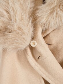 Amplova Women's Solid Color Fur Collar Dropped Shoulder Long Sleeve Double Breasted Overcoat - Grey - View 6