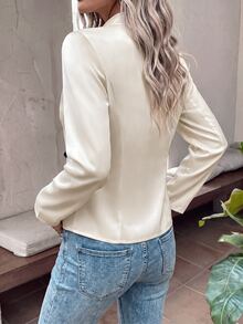 SHEIN Women's Elegant Chinese Style Long Sleeve Jacket With Frog Button Design - Beige - View 2