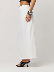 Musera Petite Pinstripe Low Rise Maxi Skirt Autumn Winter Back To School Daily Everyday - White - View 2