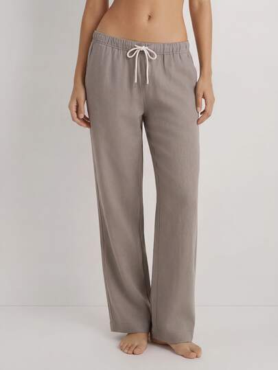 Ocili Studio Women's Solid Color Drawstring Waist Casual Daily Homewear Bottoms