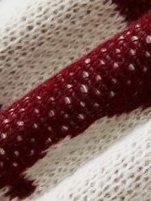 SHEIN Cardigan Rajut Berkerudung dengan Resleting Motif Rusa Natal Musim Gugur/Musim Dingin untuk Wanita, Gaya Geometris Vintage Lengan Panjang - Red and White - View 4