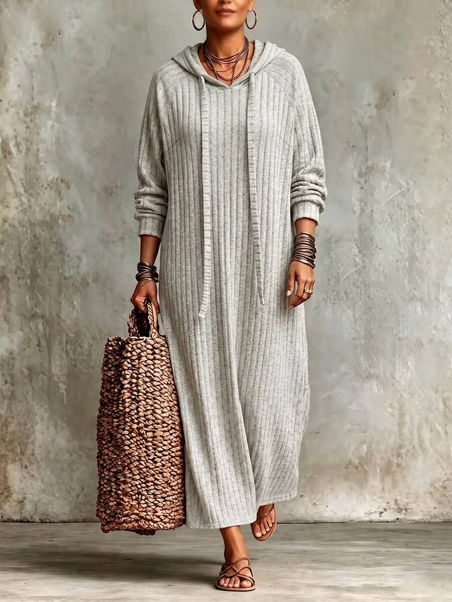 Linhara CURVE Women's Plus Size Hooded Long Casual Dress, Outdoor Dress Fall - Apricot - View 1