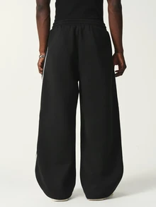 STYNVO Men's Cross Print Drawstring Waist Wide Leg Casual Sweatpants - Black - View 2