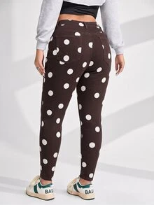 Jeanoix Plus Size Women Polka Dot Print Skinny Denim Leggings - Multicolor - View 2
