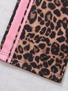 SHEIN Playful Pals 女童豹紋蝴蝶結兩件套 半拉鍊連帽套頭上衣與寬腿長褲休閒可愛套裝 秋冬女童長褲套裝 - 灰色 - 查看 7