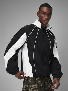 STYNVO Men's Colorblock Casual Daily Long Sleeve Jacket - Black - View 1