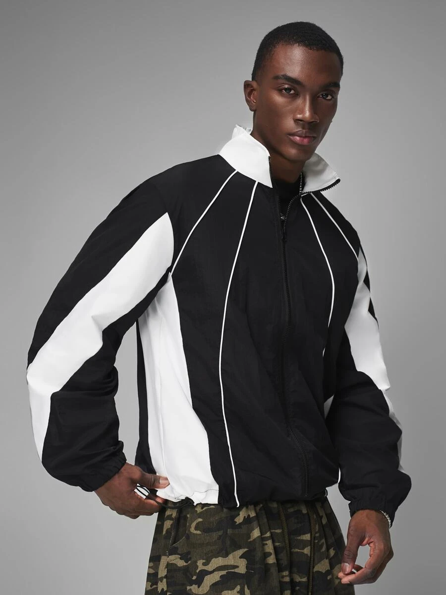 STYNVO Men's Colorblock Casual Daily Long Sleeve Jacket - Black - View 1