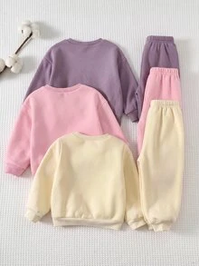 Cozy Pixies 女童 Young Girl 圖案柔軟圓領長袖套頭運動衫＋彈性腰長褲 6件套，百搭舒適，適合秋冬 - 彩色 - 查看 2