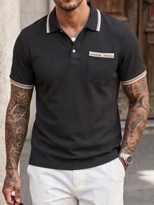 Manfinity CasualCool 男士拼色休閒日常短袖 Polo 衫 - 黑色 - 查看 5