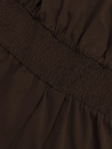 Linhara CURVE Round Neck Long Sleeve A-Line Skirt With Pockets Waist-Cinching Dress - Coffee Brown - View 6