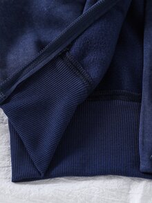 SHEIN 青少年女孩復古水洗印花連帽運動套裝，短版拉鍊連帽外套 + 喇叭褲，休閒兩件式套裝，適合春季、秋季、冬季 - 寶藍色 - 查看 8