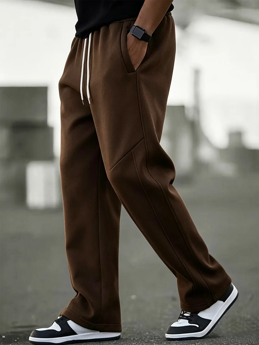 HUEFORM Men's Split Line Straight Leg Sweatpants, Elastic Drawstring Casual Sports Long Pants - Coffee Brown - View 1