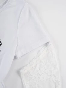Beetlejuice X SHEIN Women's Street Letter Print Lace Patchwork Cuff Top - White - View 6