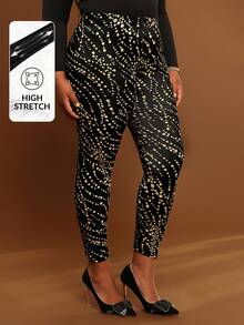 EMERY ROSE Plus Size Thermal Lined Gold Polka Dot Geometric Print Casual Leggings Fall Winter 2026 - Multicolor - View 2