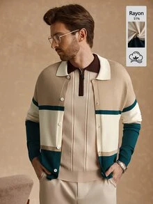 Core Aspect Men's Long Sleeve Knit Cardigan, Striped - Multicolor - View 1