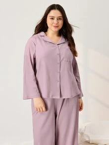 LUVLETTE Set Piyama Wanita Ukuran Plus Katun Lembut Nyaman Motif Waffle Kotak-kotak Klasik untuk Musim Gugur, Atasan Lengan Panjang dan Celana Panjang, Pakaian Musim Gugur - Berwarna merah muda - View 9