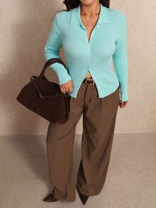 Elaquor Plus Size Women's Solid Color Long Sleeve Single-Breasted Casual Knit Cardigan - Mint Green - View 4