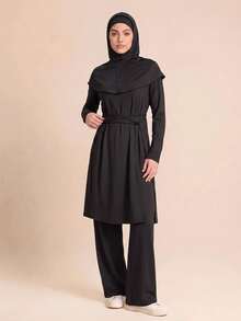SHEIN With My Calm Women's Casual Vacation Beach Outdoor Party Sports Robe 3 Pieces Set New Summer - Black - View 6